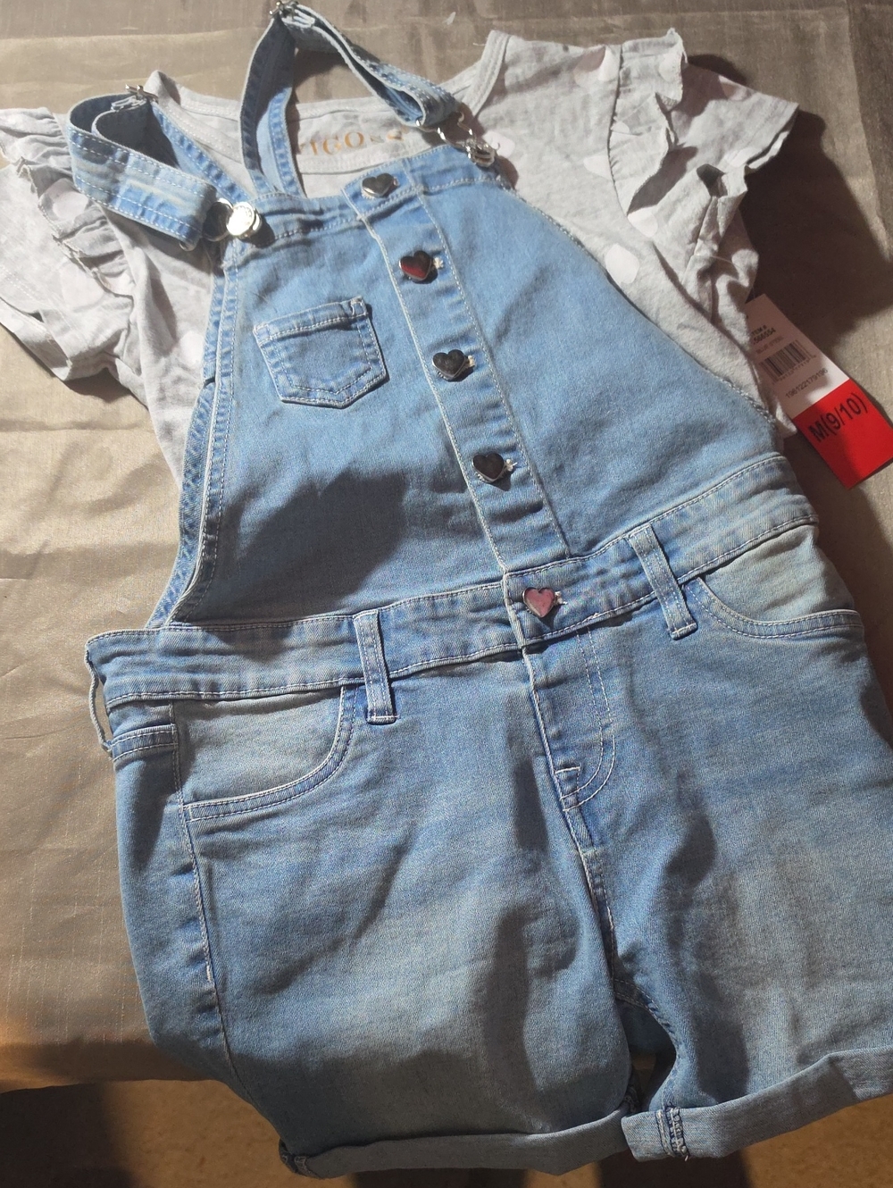 Vigoss Light Blue Denim Short Overalls with Heart Button